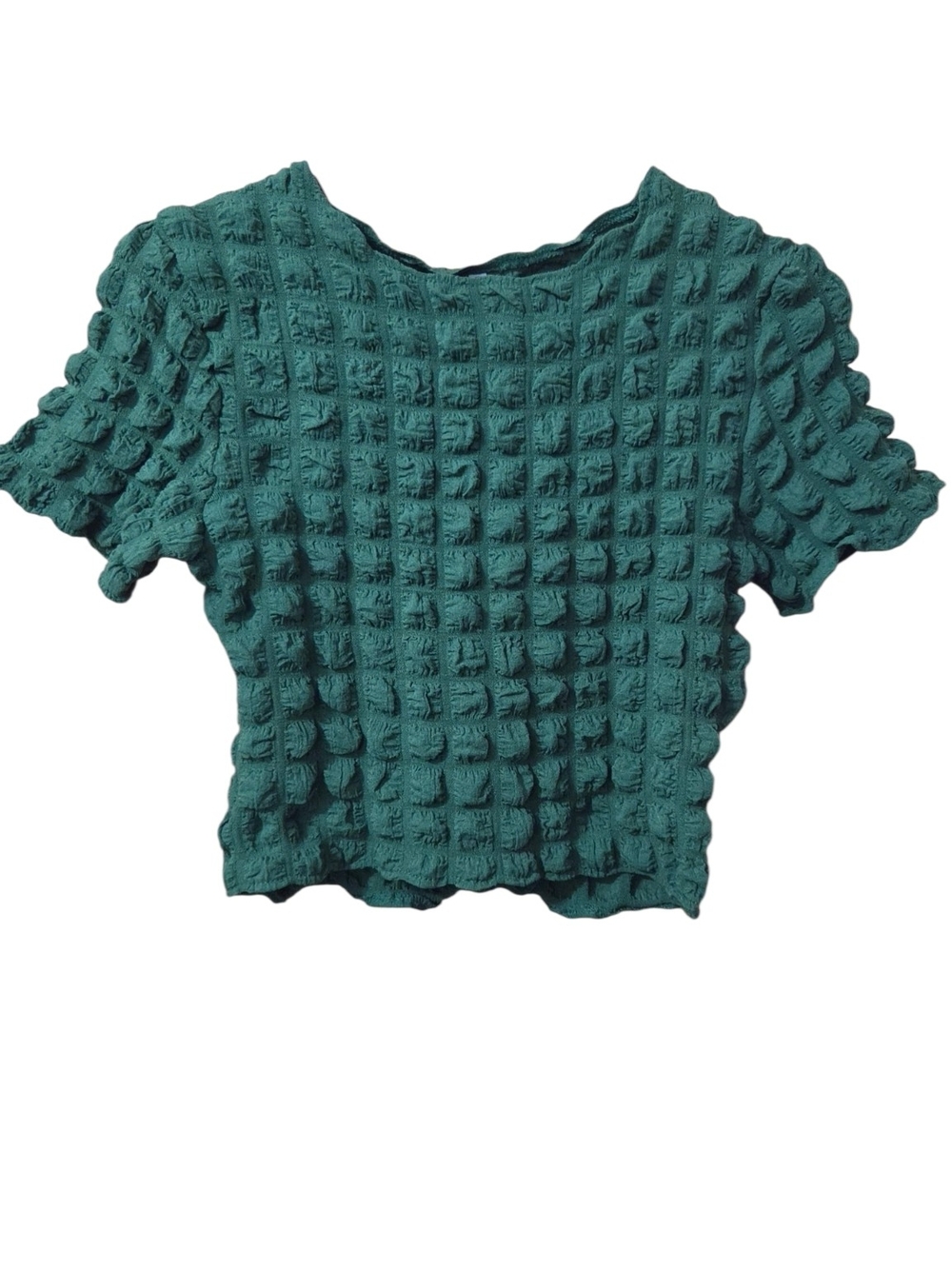 Women's Green Textured Short Sleeve Top